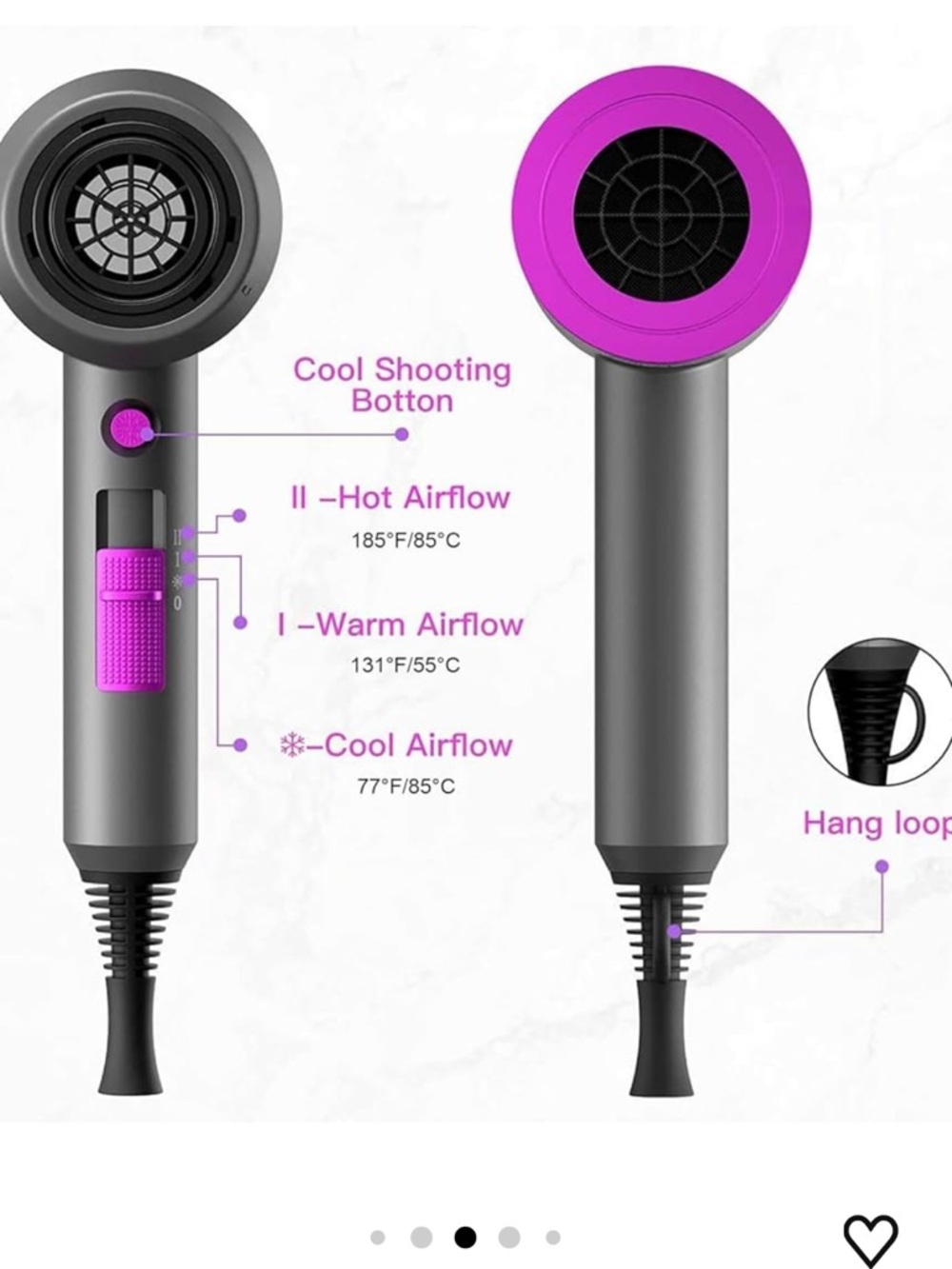slopehill Professional Ionic Hair Dryer 1800W Fast Dry 2 Nozzle Diffuser - Picture 8 of 15